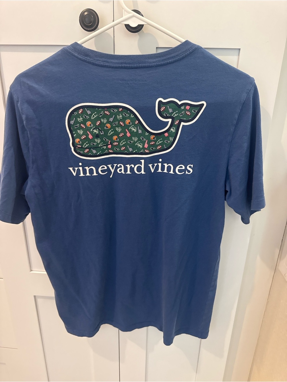 Vineyard Vines, Youth Large Football Theme Whale Logo T-Shirt